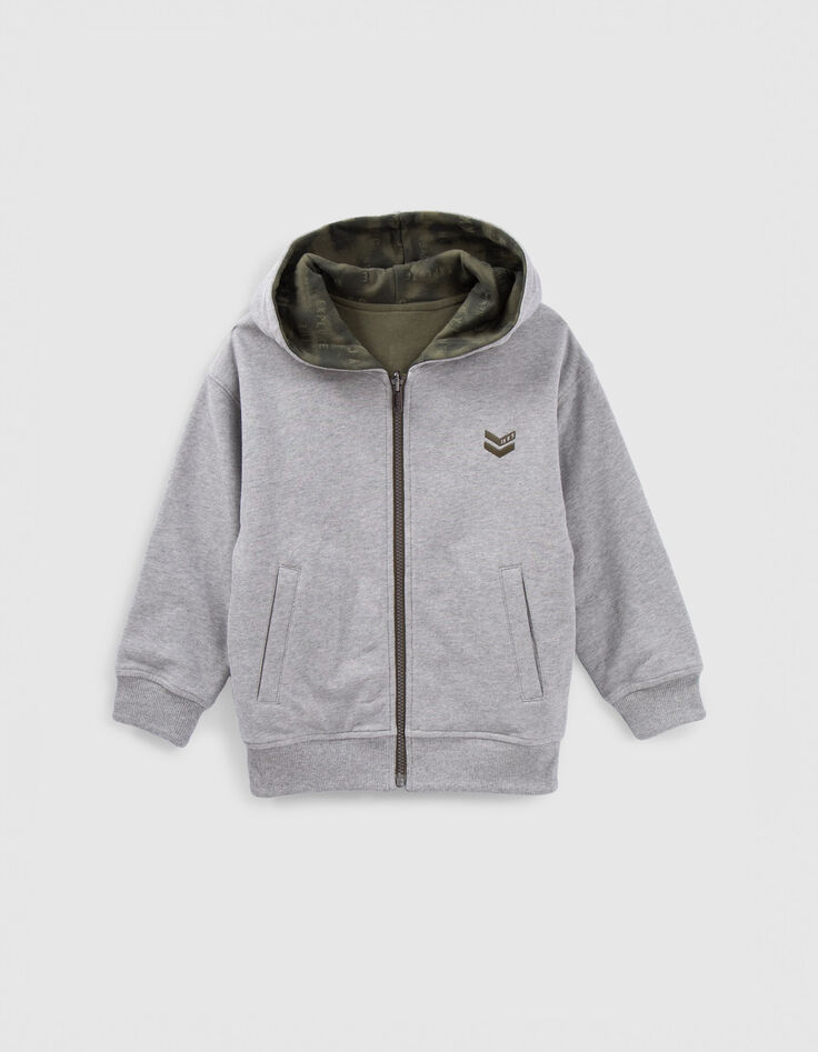 Boys’ khaki/grey reversible hooded cardigan-1