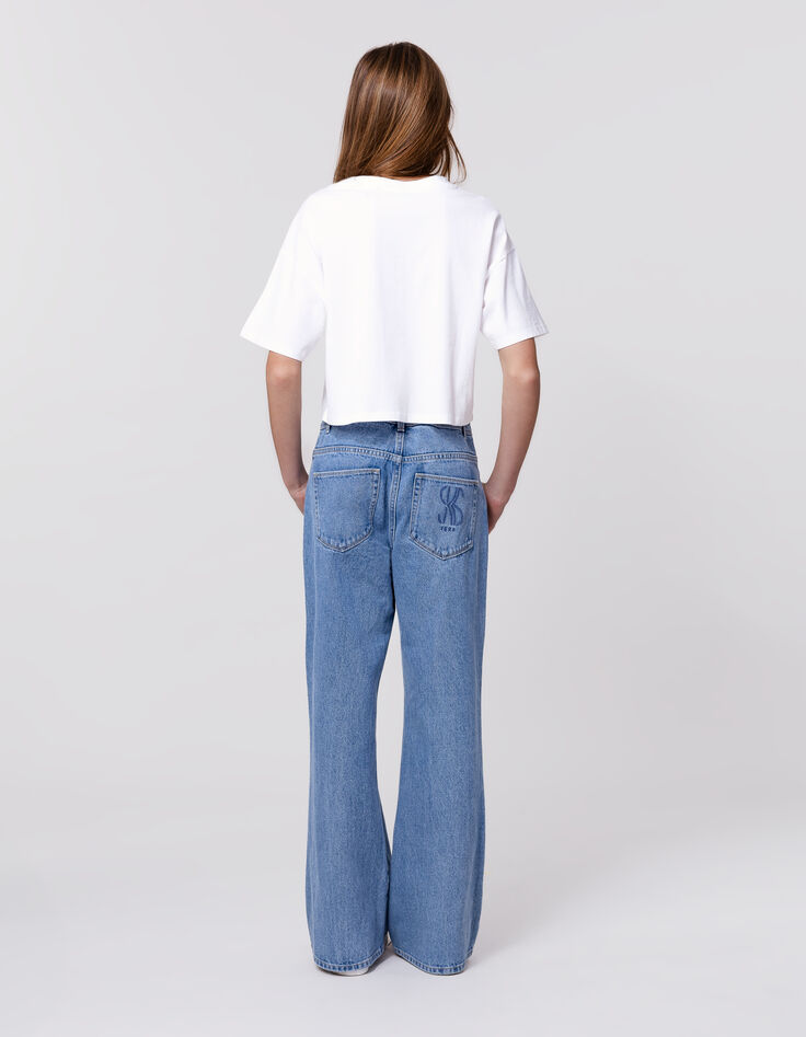 Jean FLARE bleu Waterless broderie poche dos fille-3