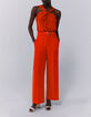 Top asymétrique à encolure nouée orange femme-5