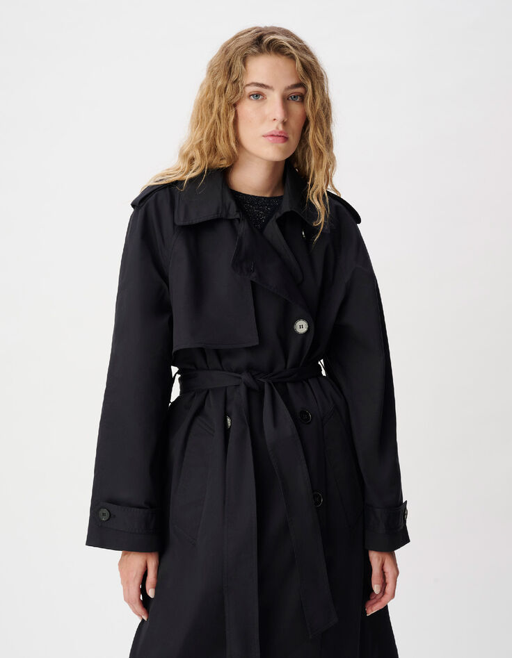 L&eacute;a Women's long navy double-breasted trench coat-2