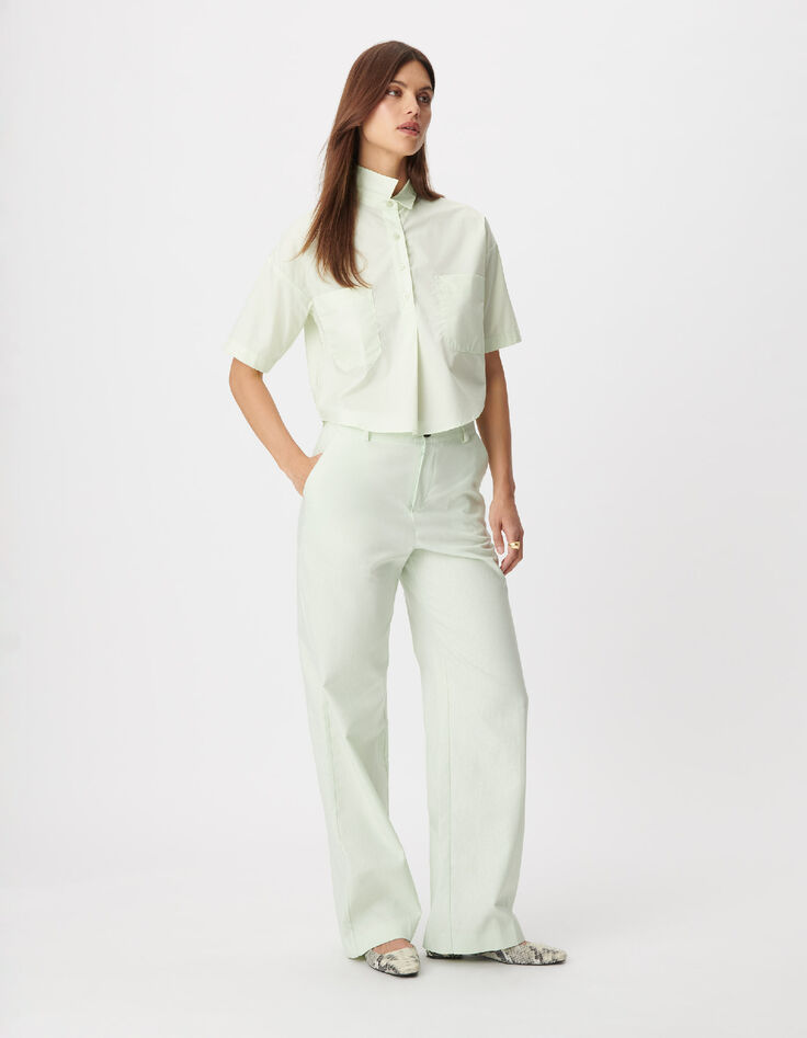 Top chemisier vert cropped Femme-1