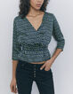 Women’s black graphic print wrap blouse-1