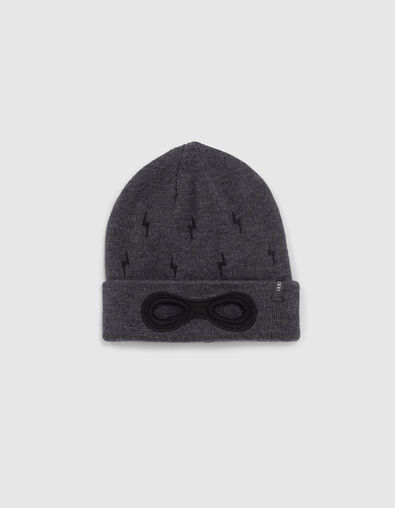 Baby boys’ charcoal grey lightning embroidered knit beanie - IKKS