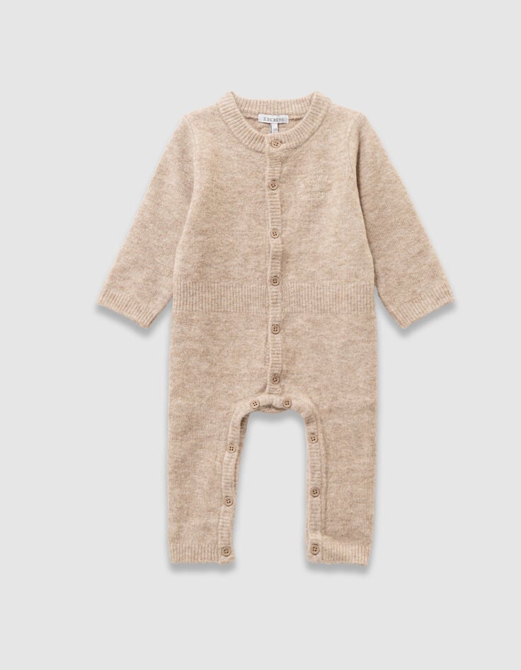 Set beige tricot jumpsuit en muts babyjongens-3 Set beige tricot jumpsuit en muts babyjongens-3