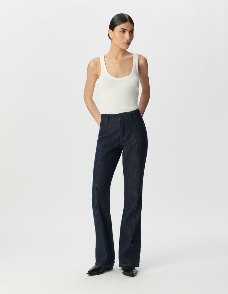 Jean flare brut taille haute plis cousus devant Femme-2 Jean flare brut taille haute plis cousus devant Femme-2