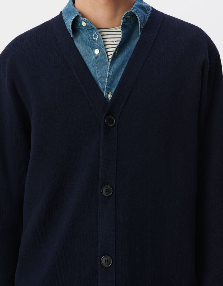 Cardigan marine en tricot encolure V Homme-5 Cardigan marine en tricot encolure V Homme-5