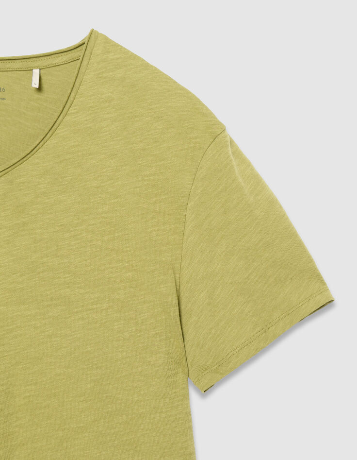 Gr&uuml;nes Flamm-T-Shirt V-Ausschnitt Baumwolle-7