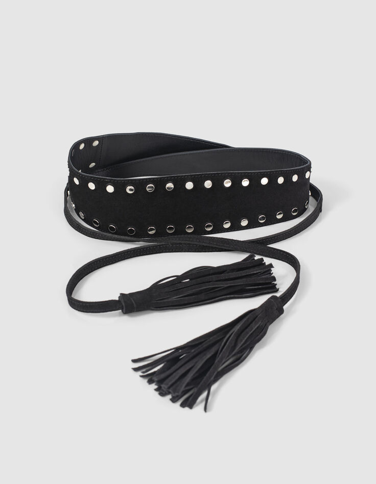 Women’s black studded suede wide belt-6