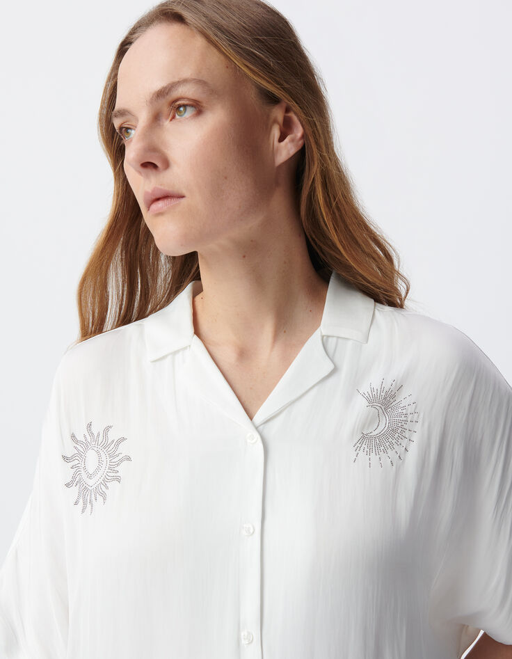 Chemise blanche froissée dessins cloutés Femme-5