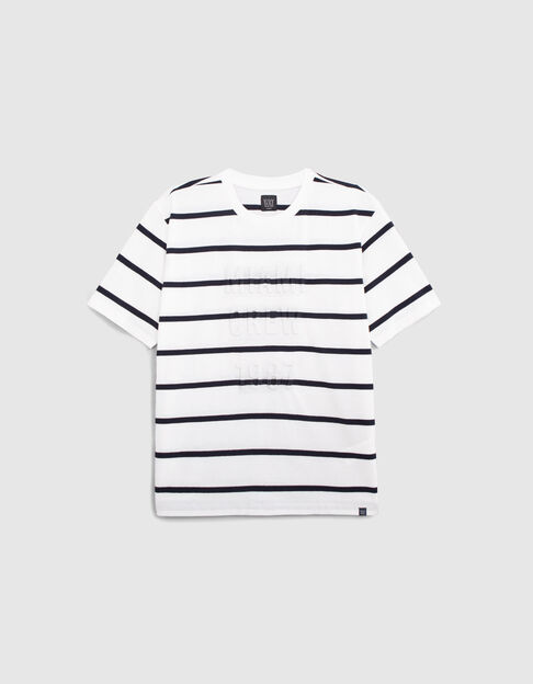 Camiseta blanca algodón orgánico logo WAY rayas niño - IKKS