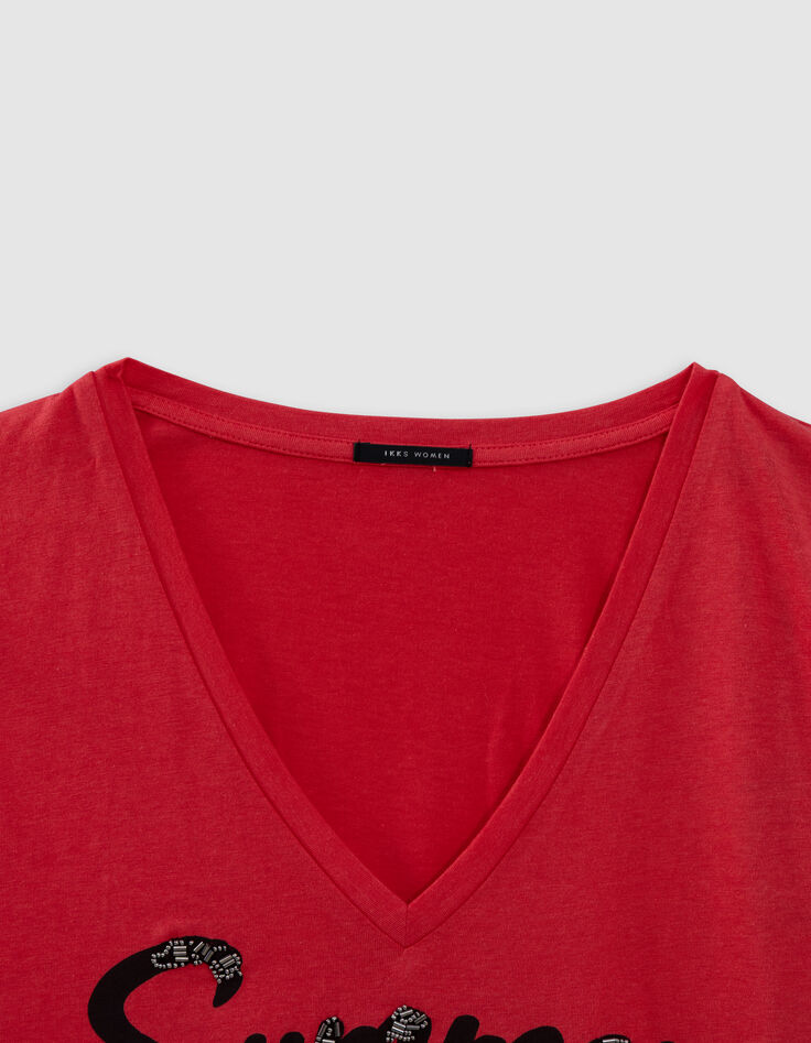 Rood T-shirt V-hals tekst-2