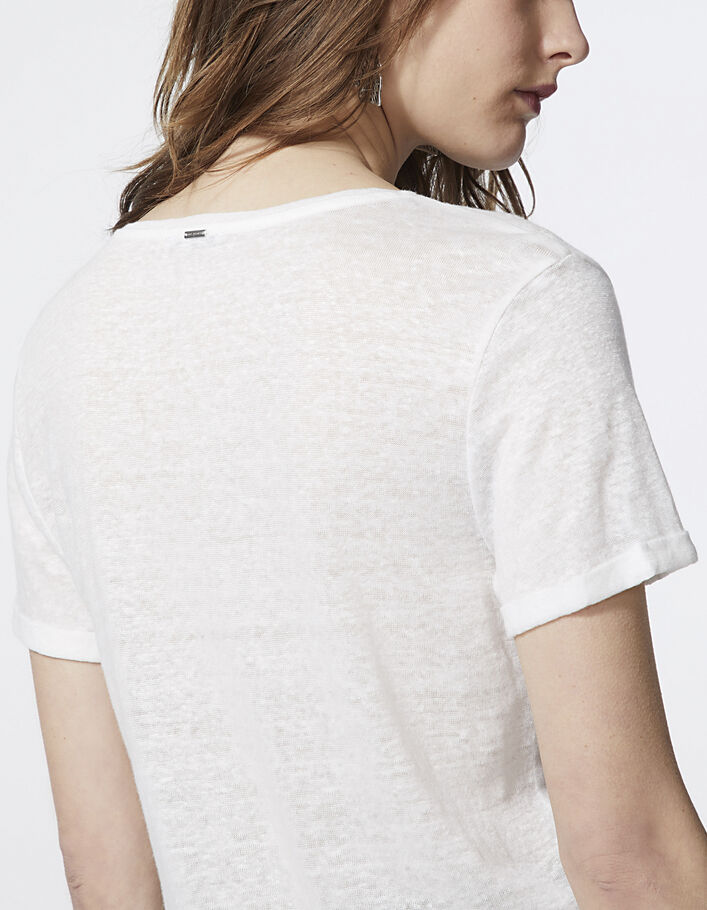 Women's off-white flocked velvet graphic linen T-shirt - IKKS
