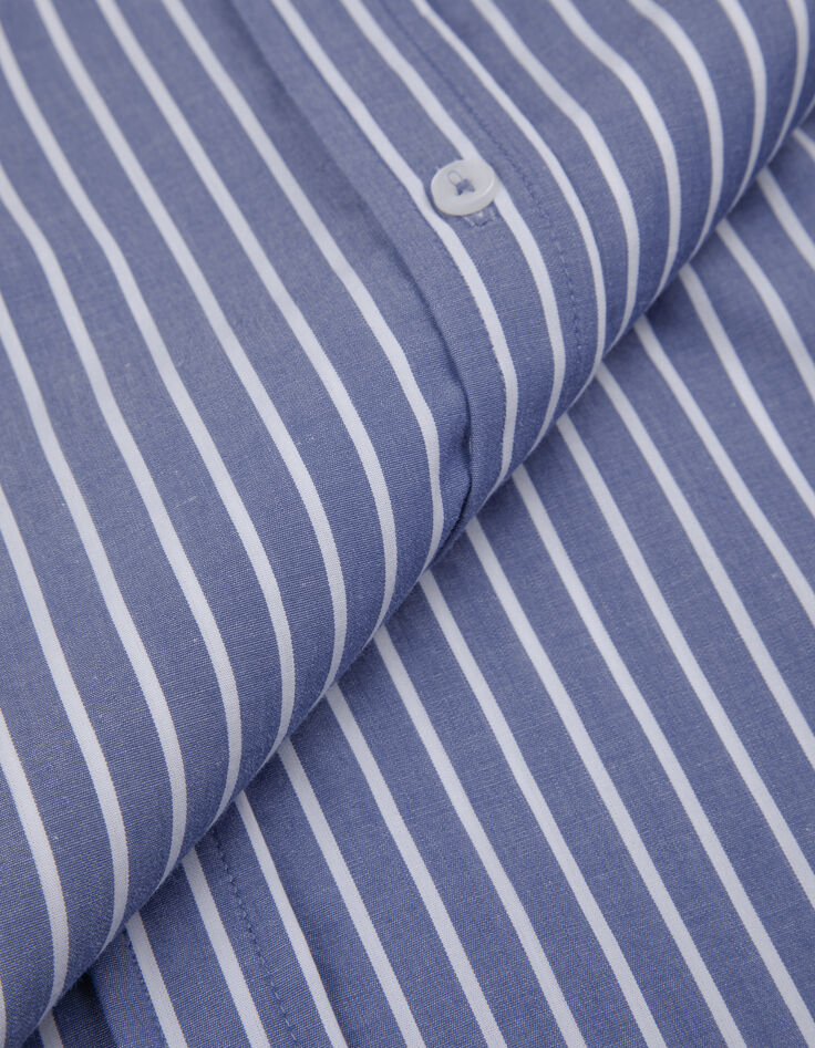 Blauw gestreept damesshirt met geborduurde bloemendetails-10