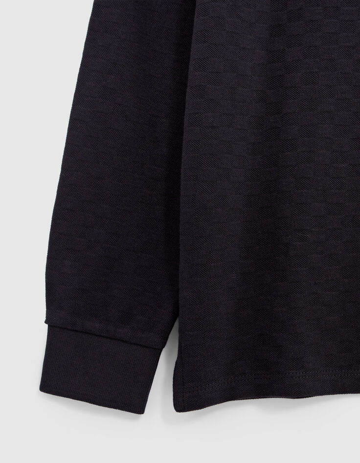 Boy's black organic cotton checkerboard polo shirt-4 Boy's black organic cotton checkerboard polo shirt-4