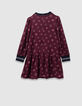 Robe manches longues bordeaux imprimé bouquets fille-3