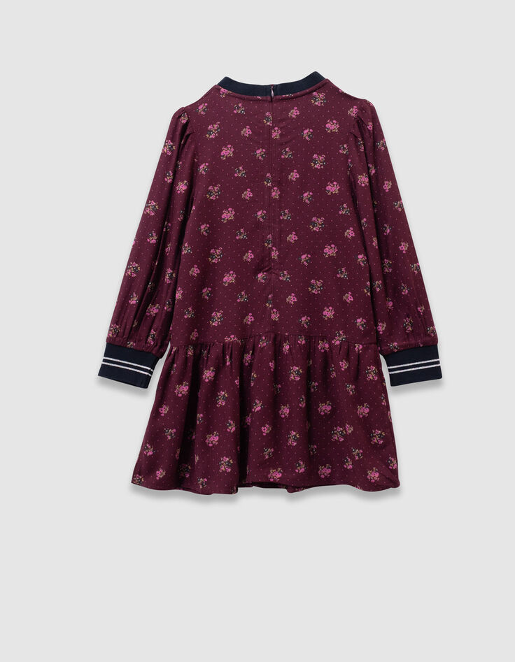 Robe manches longues bordeaux imprimé bouquets fille-3