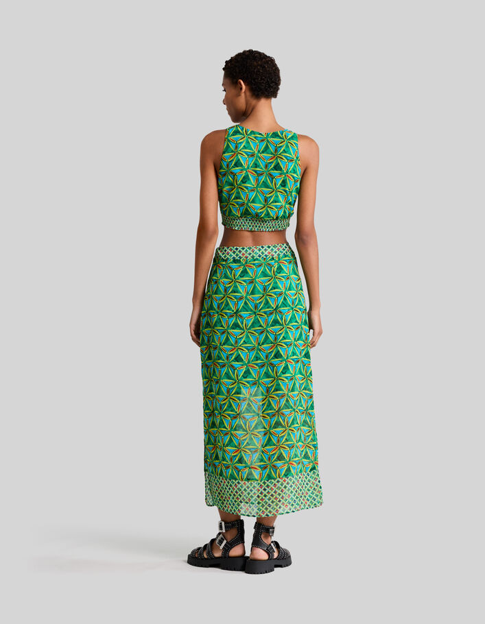 Mintgrünes Recycling-Damenkleid mit Paradiesprint - IKKS