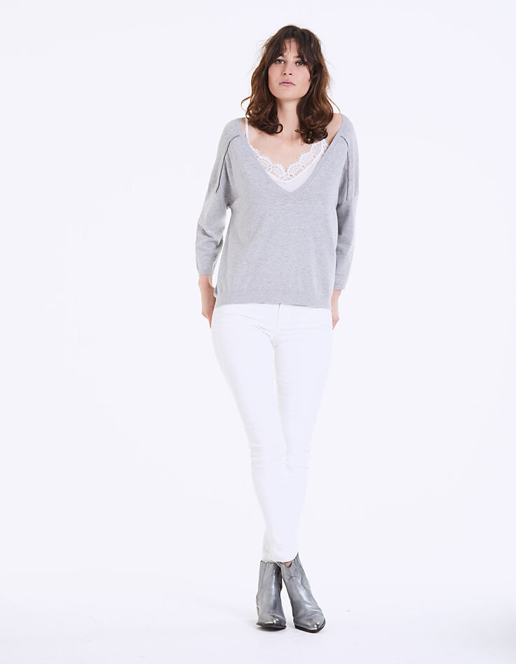 Damestrui V-hals voornamelijk viscose sieraaddetails-6