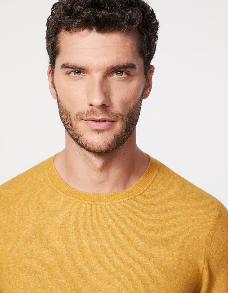 Pull jaune ocre tricot laine mélangée Homme-4