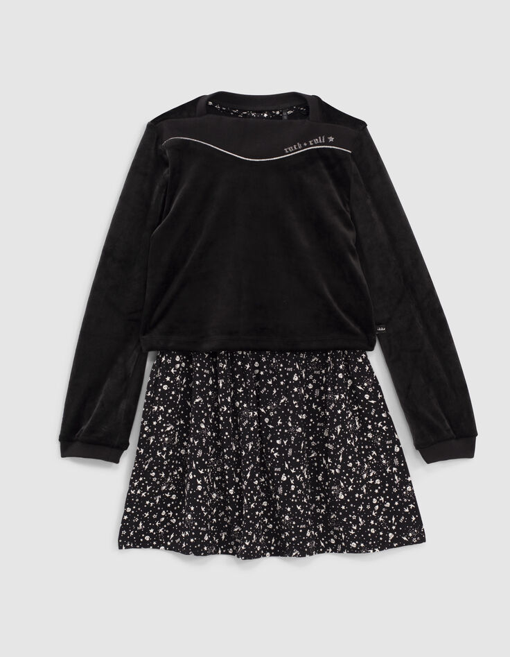 Vestido 2 en 1 negro rock y sudadera terciopelo ni&ntilde;a-2