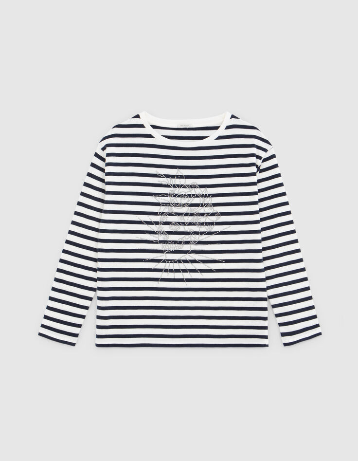 Cremewei&szlig;es Damenmatrosenshirt mit Totenkopf mit Nieten-6