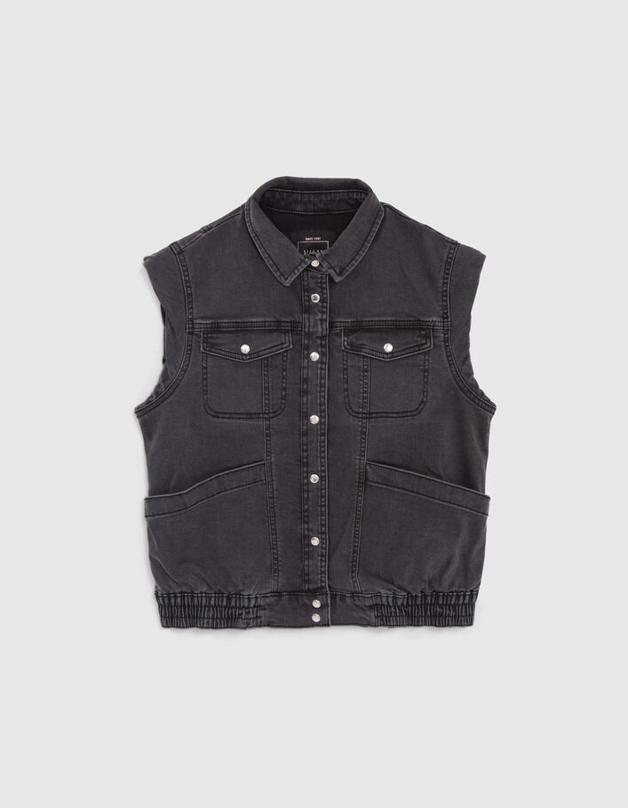 Sleeveless Veste En Jean Noir Sans Manche Femme Veste En Jean