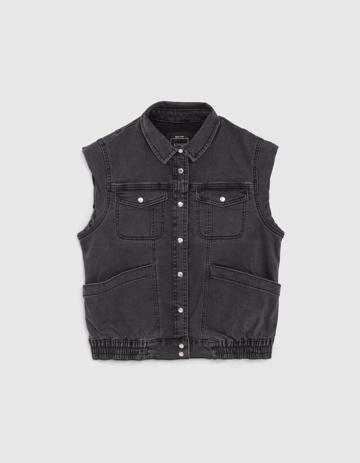 Ärmellose Mädchen-Jeansjacke in verwaschenem Schwarz-1