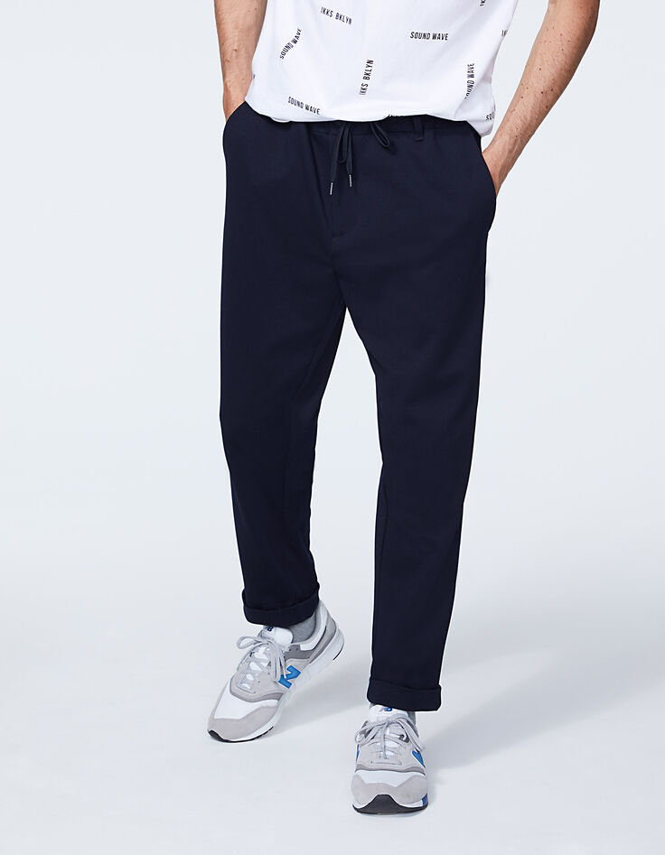 Men’s navy textured fabric jogpants-1