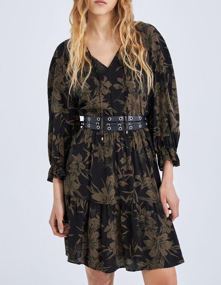 Women’s black lily print dress-2