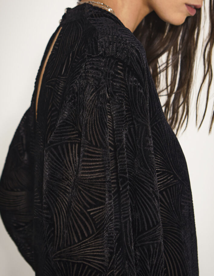 Blouse en velour motif zèbre noir plis épaules femme-6