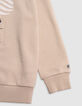 Sweat beige logo embossé et motifs rayures garçon-6