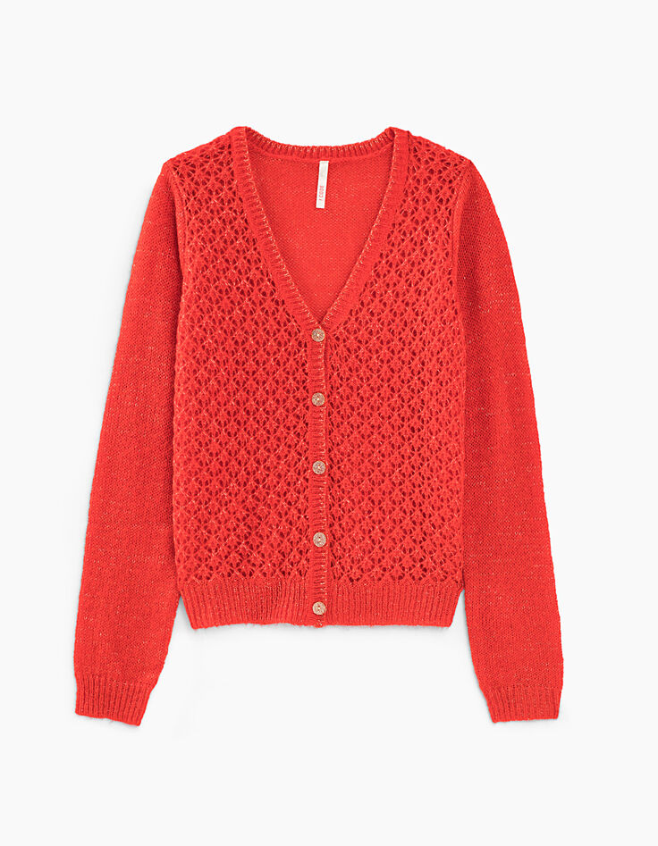 Cárdigan rojo lipstick mohair mezclado calado I.Code-1 Cárdigan rojo lipstick mohair mezclado calado I.Code-1