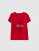 Women’s red studded slogan T-shirt-6