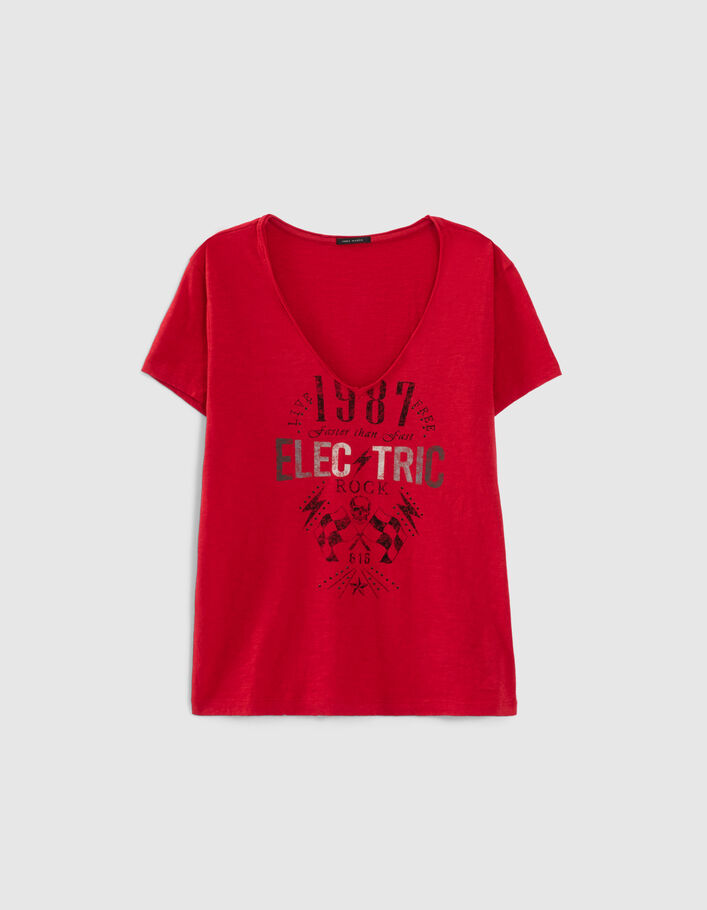 Camiseta roja mensaje tachuelas mujer - IKKS