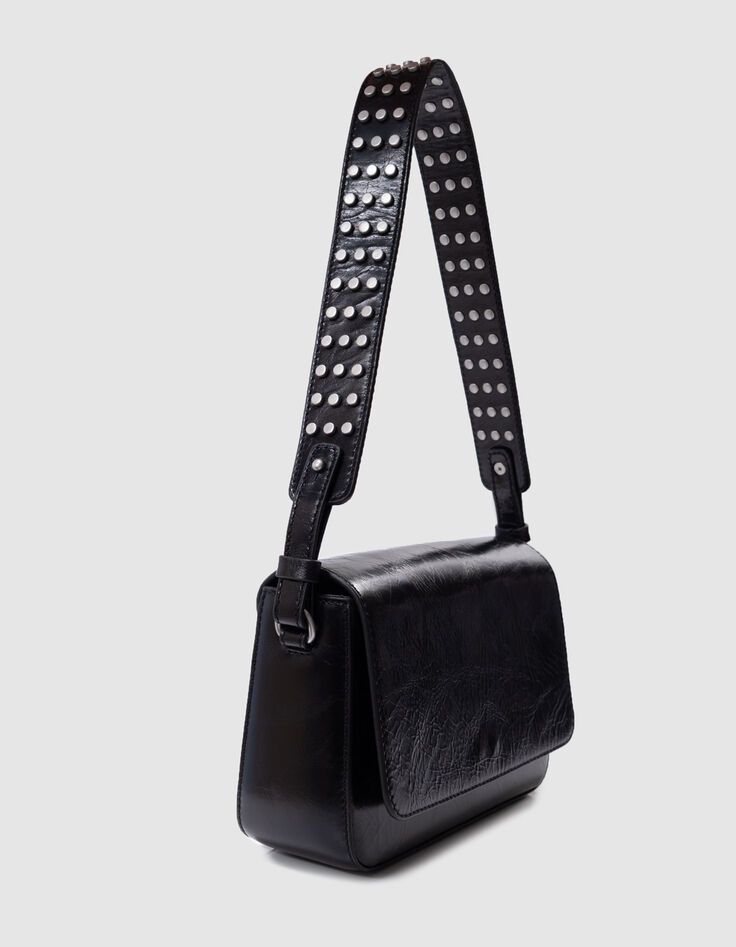 Le 111 noir cuir glacé double anse clous Femme-5