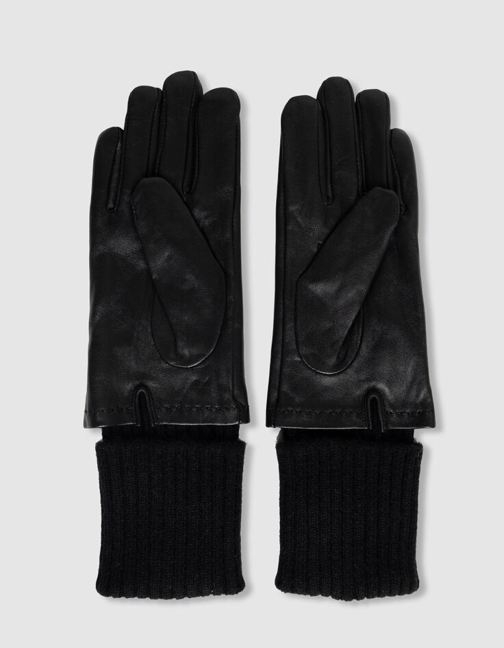 Gants longs noirs revers rayé Femme-2