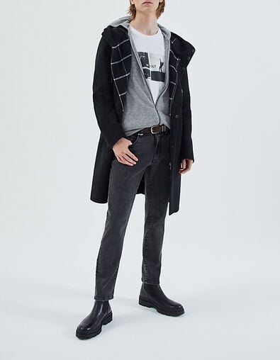 Men’s black two-sided check-lined hooded coat - IKKS