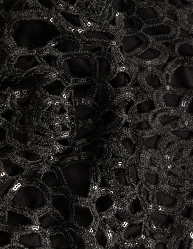 Robe courte noire dentelle brodée sequins Femme-5 Robe courte noire dentelle brodée sequins Femme-5