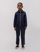 Navy two-material zipped cardigan message back for boy-3