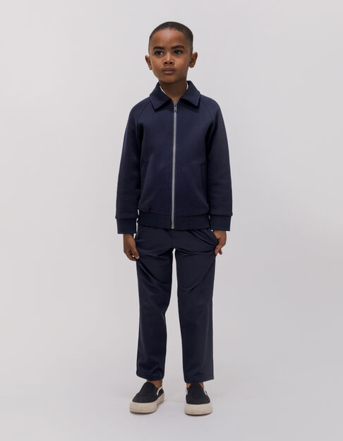 Navy two-material zipped cardigan message back for boy - IKKS
