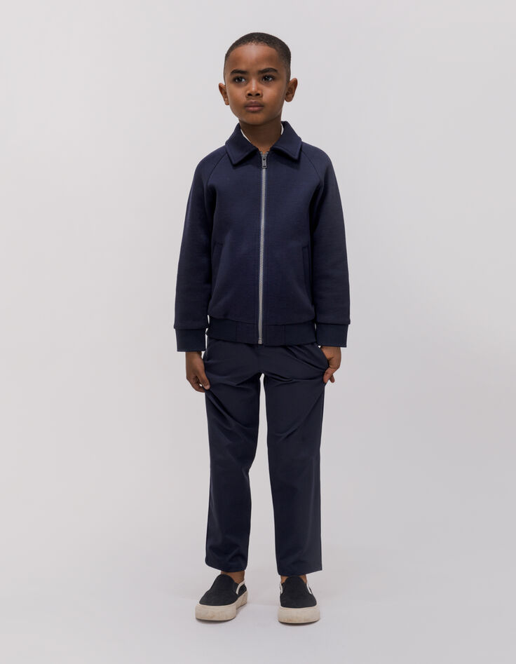 Navy two-material zipped cardigan message back for boy-3