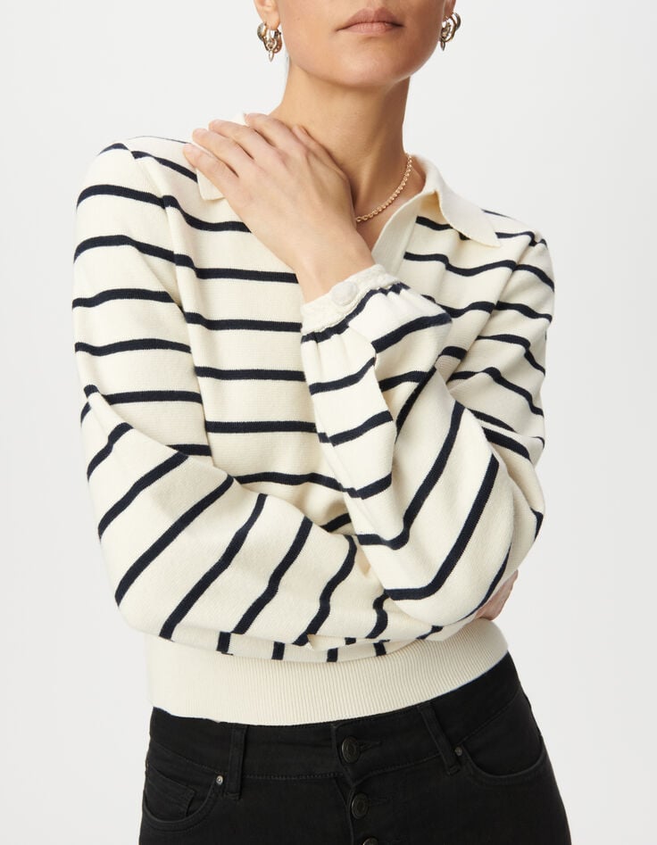 Jersey marinera blanco punto cuello polo mujer-2 Jersey marinera blanco punto cuello polo mujer-2