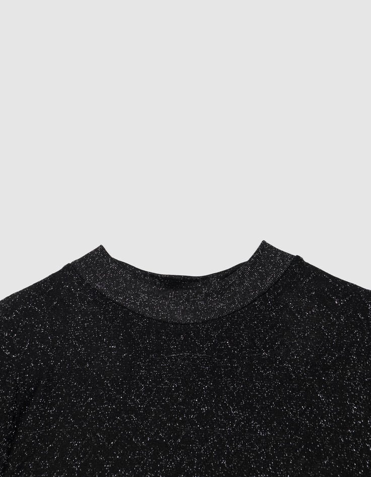Tee-shirt manches courtes noir lurex maille ajourée Femme-2 Tee-shirt manches courtes noir lurex maille ajourée Femme-2