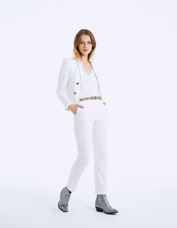 Pantalón sastre tobillero de algodón lino blanco roto mujer-6