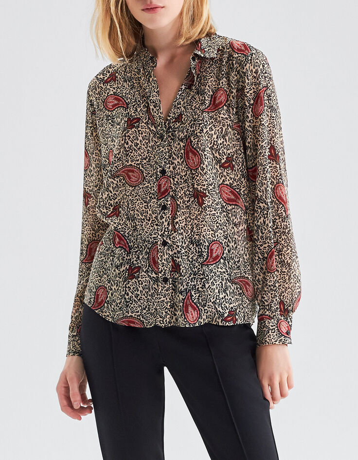 Women’s ecru recycled paisley leopard print shirt-2