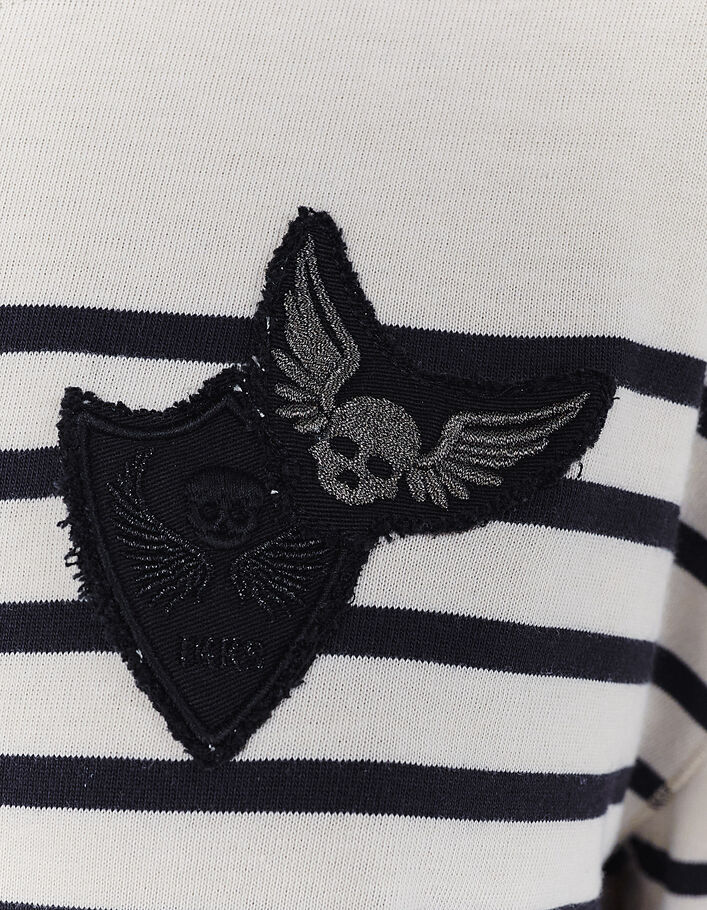 Marinière à rayures noires et écrues avec badges femme-4