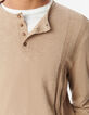 Men&rsquo;s beige organic cotton fine knit button-neck sweater-3