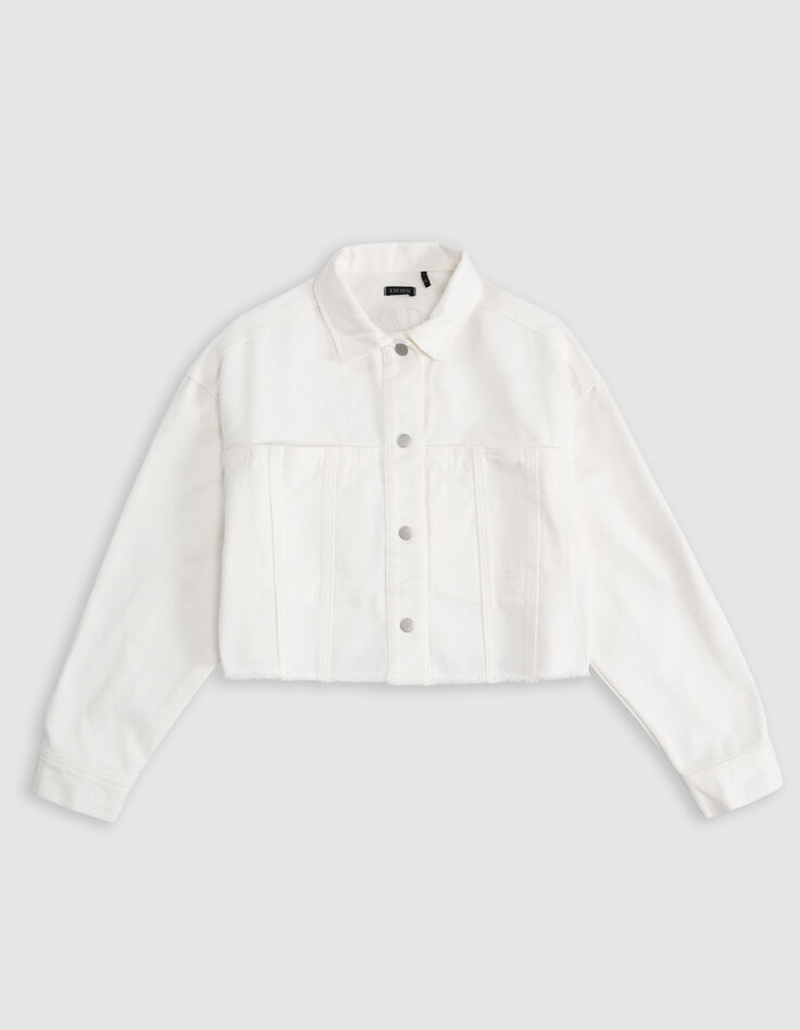 Veste en jean blanc frangé cropped fille-1