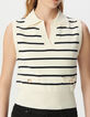Pull polo blanc tricot rayures marine Femme-4