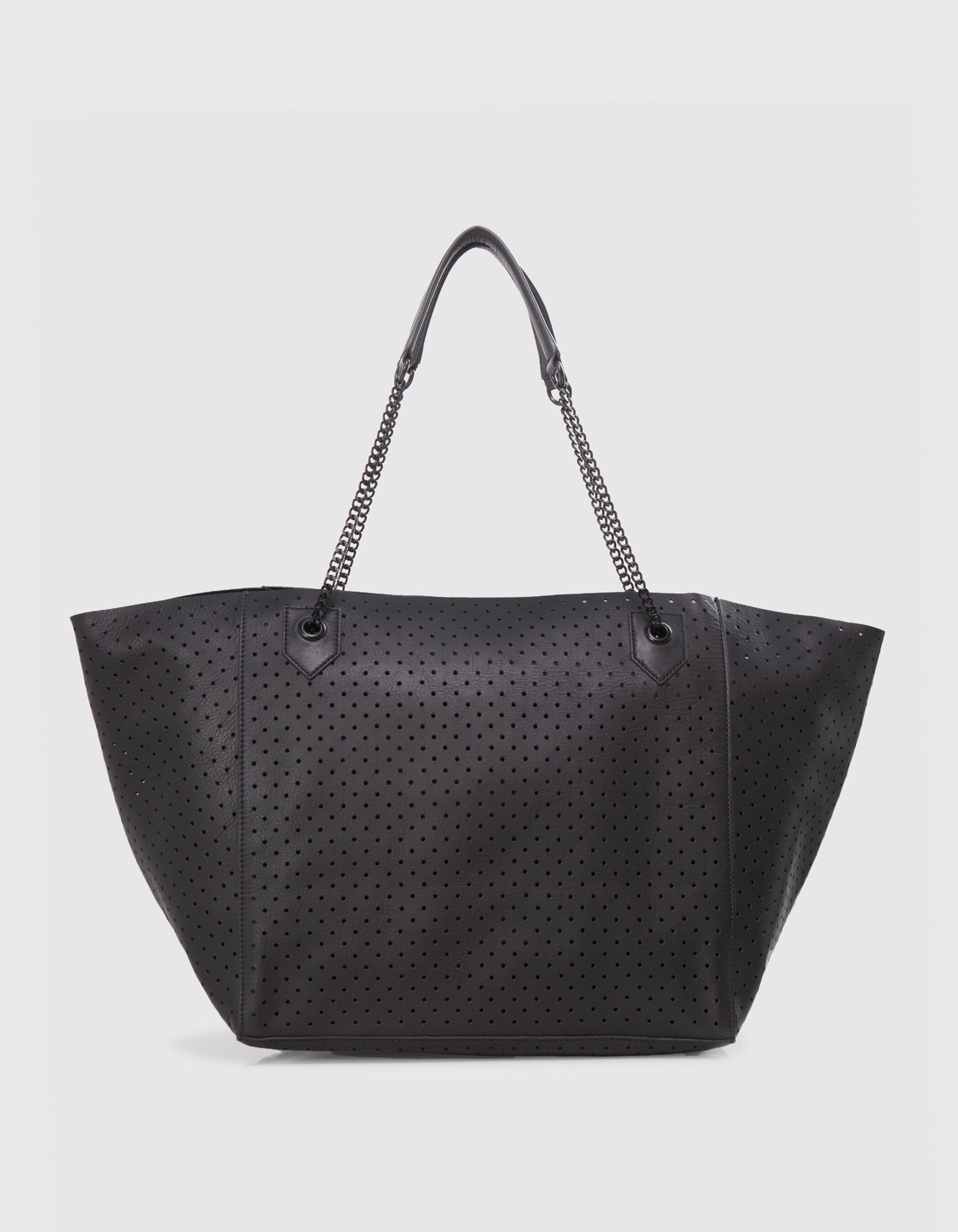 Sac cabas oversize noir cuir perfore Femme IKKS